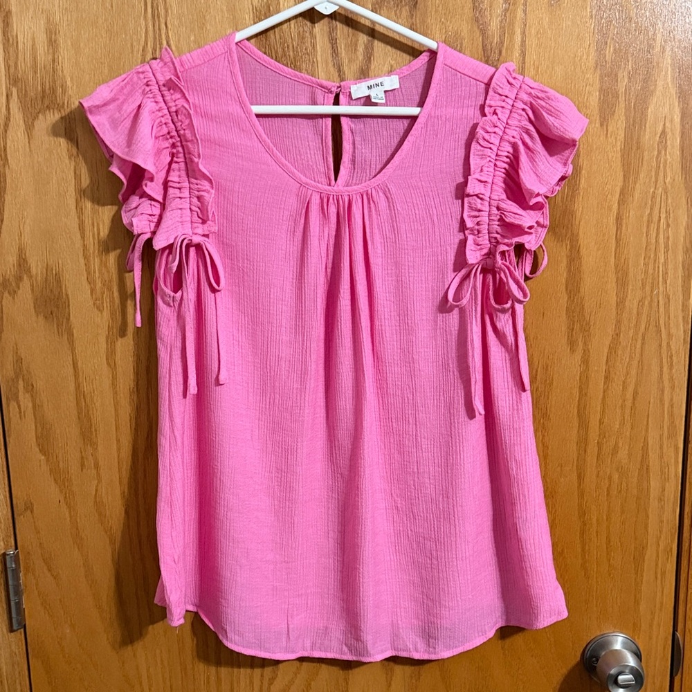 MINE Hot Pink Ruffle Sleeve Tie-Detail Blouse
